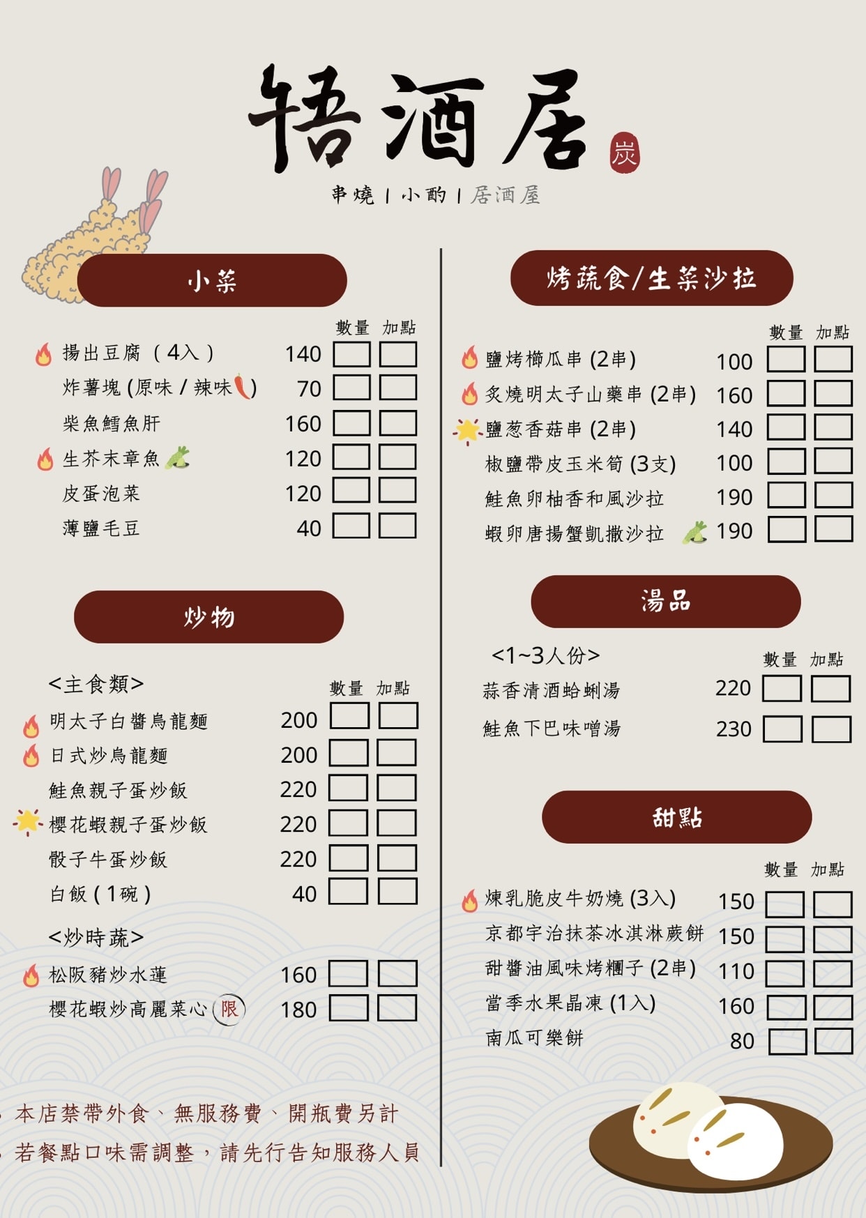 啎酒居居酒屋菜單